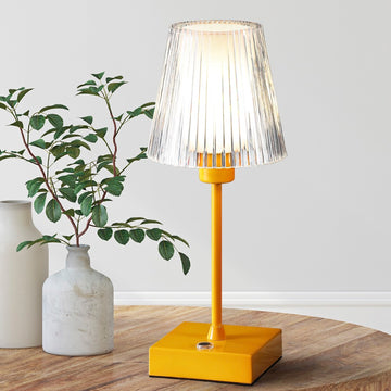 Oscar 12.5" Modern Industrial Rechargeable/Cordless Iron/Acrylic Integrated LED Table Lamp with Ribbed Shade
